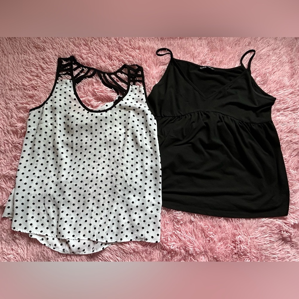 SHEIN Black and White Polka Dot Tank Tops